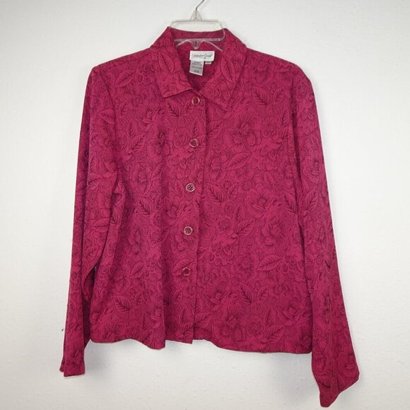 Coldwater Creek Button Up Top Women's Petite Size PL Pink Floral Textured - Picture 1 of 7